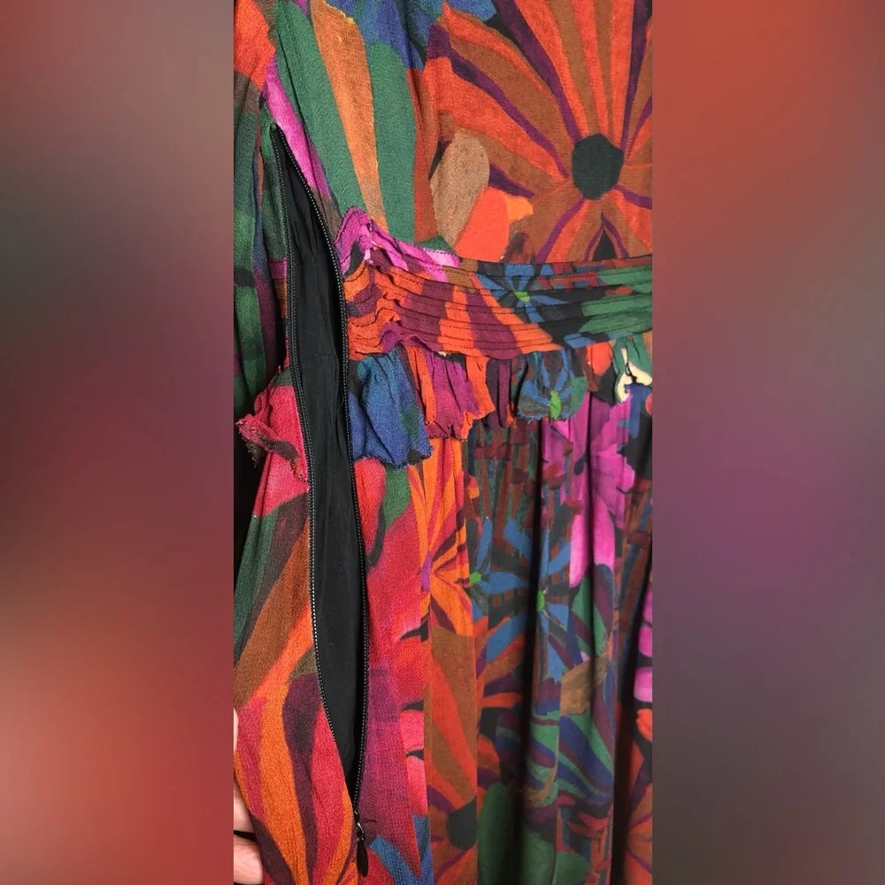 Farm, Rio Bird flowers long sleeve V-neck maxi dress, size small - Picture 11 of 15